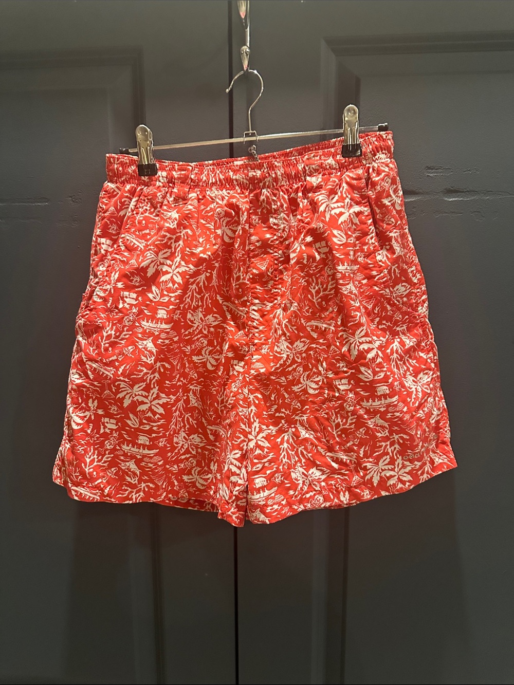 Columbia pfg Red and White Tropical Print Swim Trunks